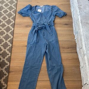 Denim Puff Sleeve Jumpsuit XS